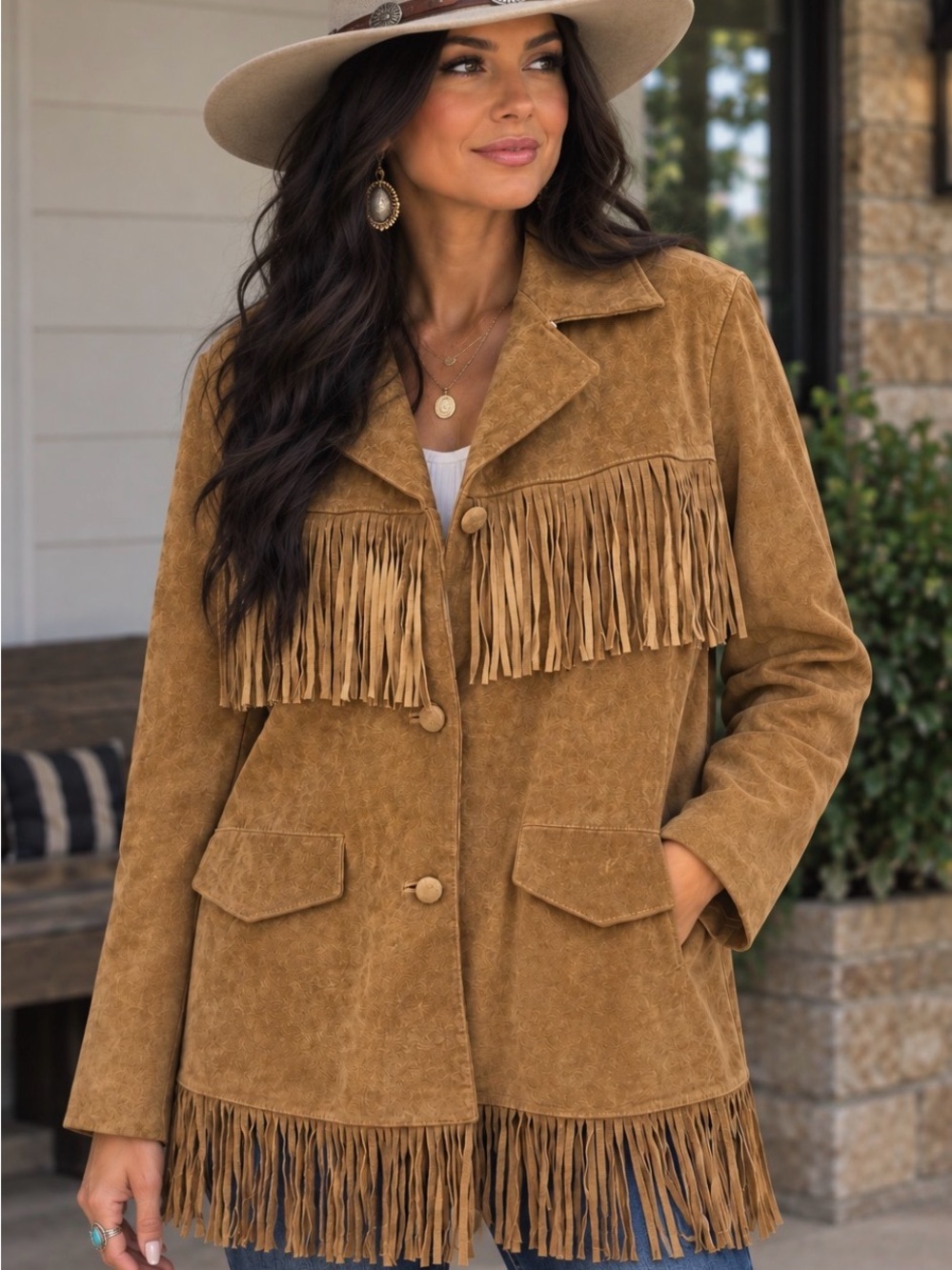 Marlboro Suede Fringe Jacket - Tan